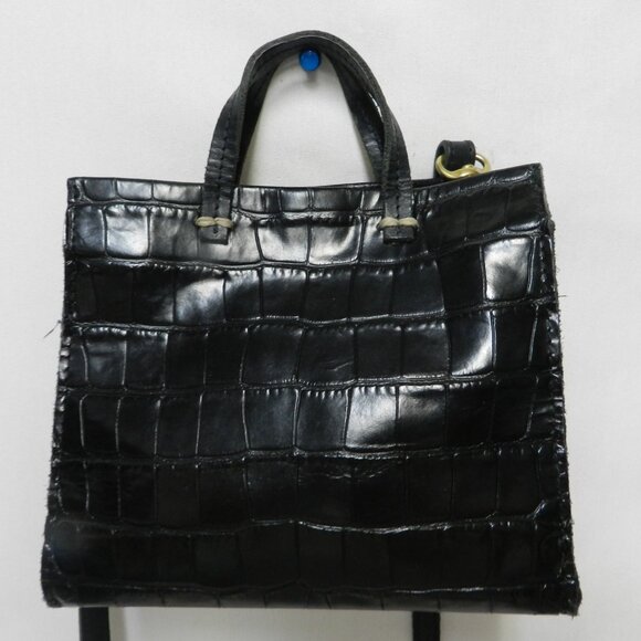 Clare V. Simple Tote Bebe Black Croc-Embossed Leather Mini Crossbody Bag Tote - Picture 3 of 14